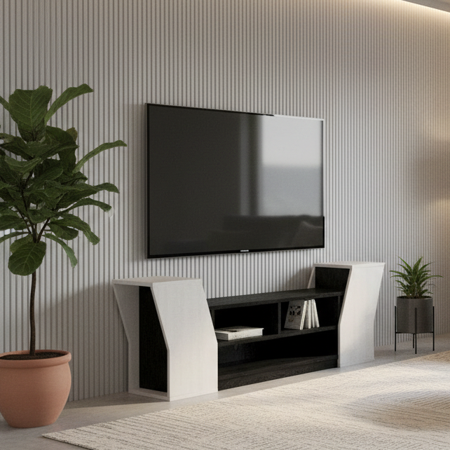 Meuble TV contemporain de 180 cm avec 3 étagères ouvertes par