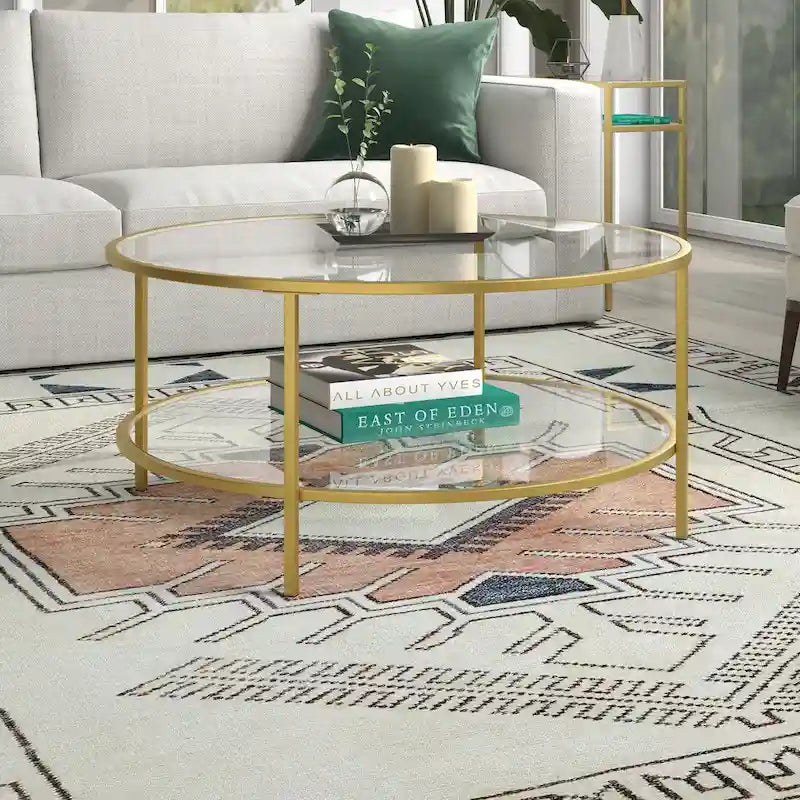  36 Wide Round Coffee Table with Glass Top - 36 Wide