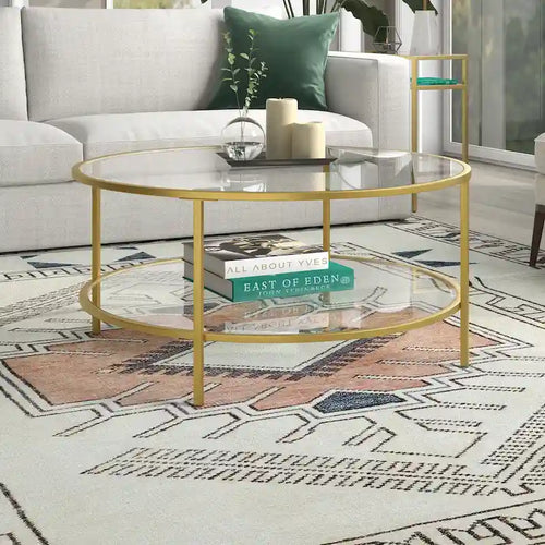   36 Wide Round Coffee Table with Glass Top - 36 Wide