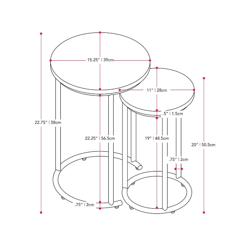Tables gigognes rondes Fort Worth (lot de 2)