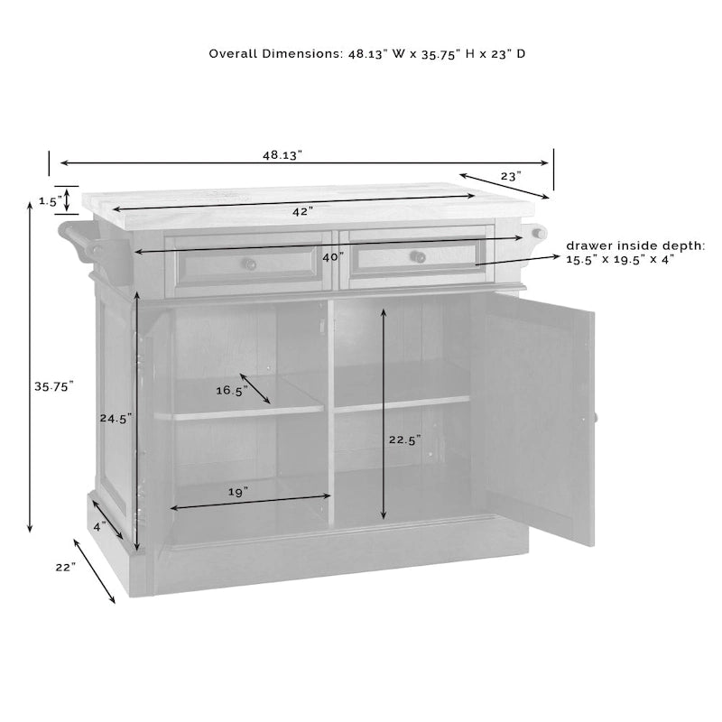 Îlot de cuisine Oxford avec plan de travail en bois de boucher, finition noire et tabourets - 47,75 L x 23 P x 35,75 H