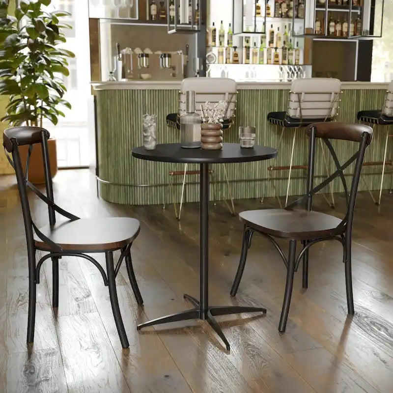 Table basse ronde en bois de 24 po avec colonnes de 30 et 42 po