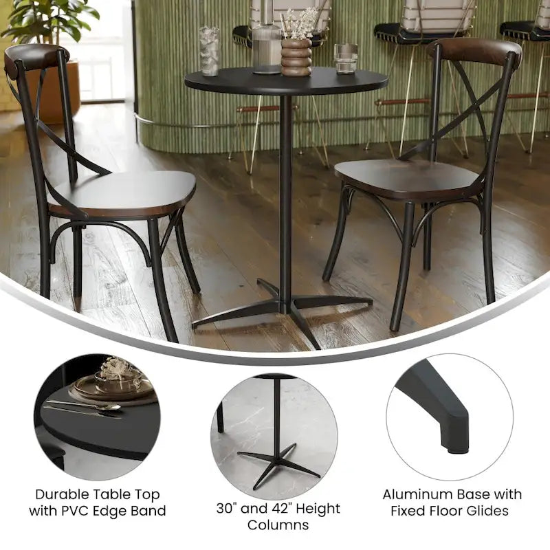 Table basse ronde en bois de 24 po avec colonnes de 30 et 42 po