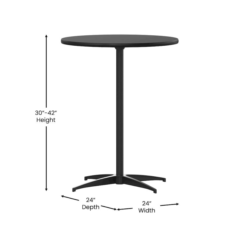 Table basse ronde en bois de 24 po avec colonnes de 30 et 42 po
