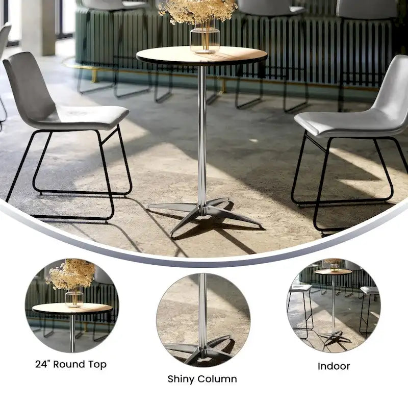 Table basse ronde en bois de 24 po avec colonnes de 30 et 42 po