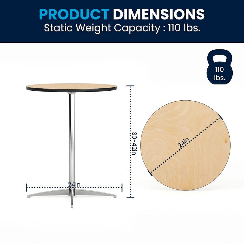Table basse ronde en bois de 24 po avec colonnes de 30 et 42 po
