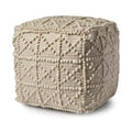   Square Cream Wool Pouf w/ Popcorn De l