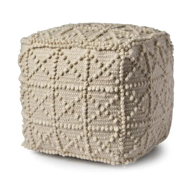   Square Cream Wool Pouf w/ Popcorn De l
