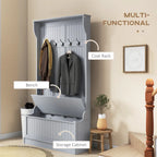 Meuble d'entrée 3-en-1 de 96,5 cm avec banc de rangement, porte-manteau à quatre crochets et rangement à chaussures, noir
