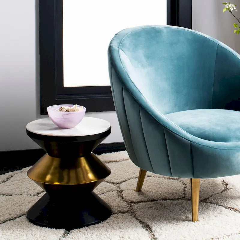 Table d'appoint Margunde noire/dorée avec plateau en pierre - 14,3 x 14,3 x 16 - 14L x 14P x 15H