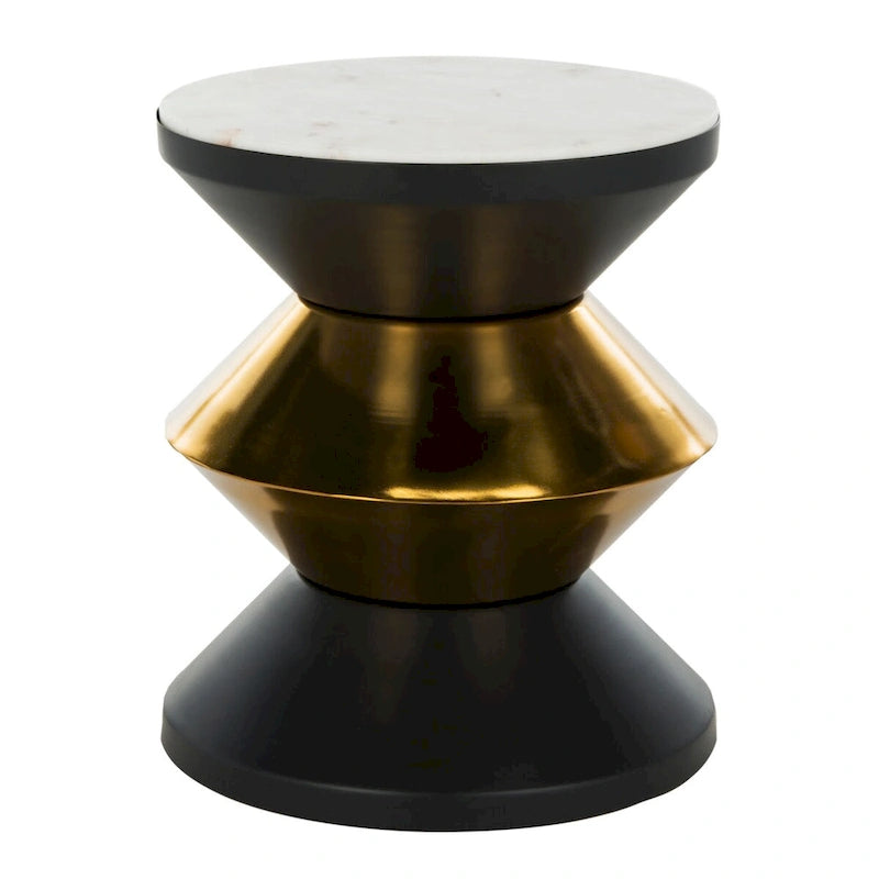 Table d'appoint Margunde noire/dorée avec plateau en pierre - 14,3 x 14,3 x 16 - 14L x 14P x 15H