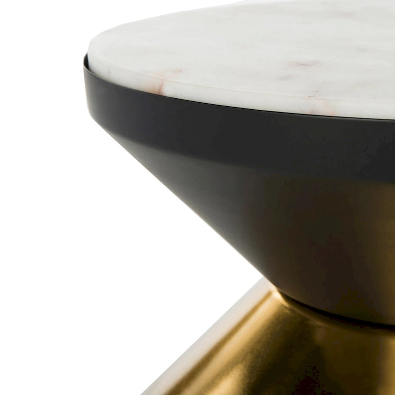 Table d'appoint Margunde noire/dorée avec plateau en pierre - 14,3 x 14,3 x 16 - 14L x 14P x 15H