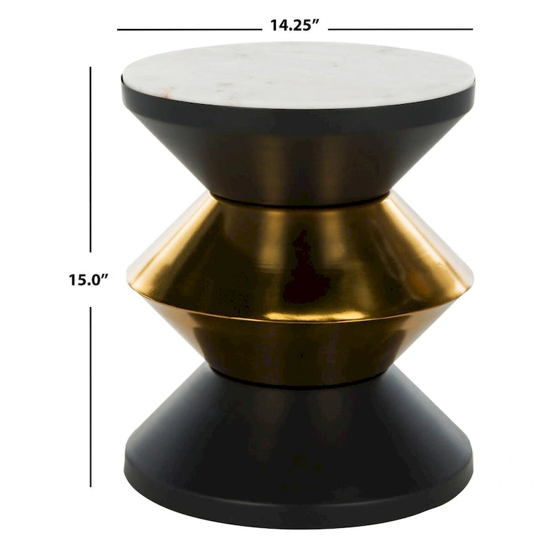 Table d'appoint Margunde noire/dorée avec plateau en pierre - 14,3 x 14,3 x 16 - 14L x 14P x 15H