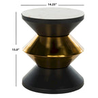 Table d'appoint Margunde noire/dorée avec plateau en pierre - 14,3 x 14,3 x 16 - 14L x 14P x 15H