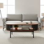 Table basse ovale moderne bicolore en bois avec étagères