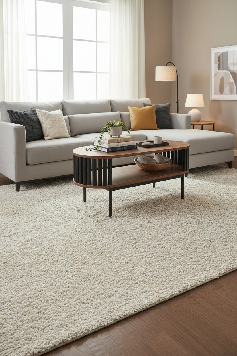 Table basse ovale moderne bicolore en bois avec étagères