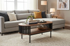 Table basse ovale moderne bicolore en bois avec étagères