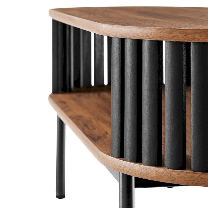 Table basse ovale moderne bicolore en bois avec étagères