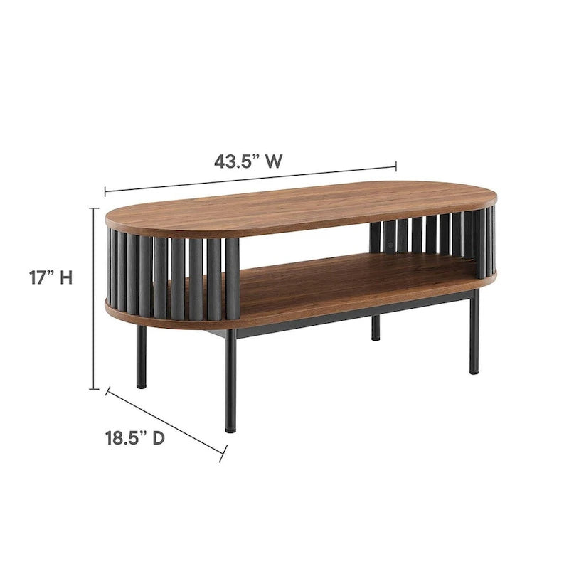 Table basse ovale moderne bicolore en bois avec étagères