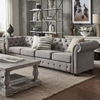 Canapé Chesterfield extra long gris clair Knightsbridge par Artisan