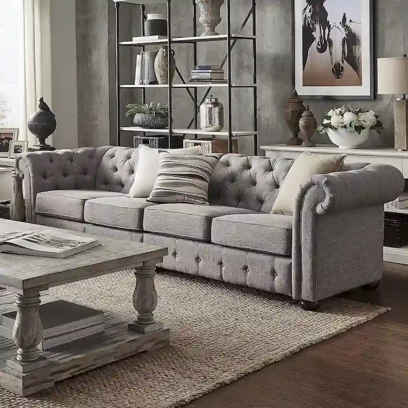 Canapé Chesterfield extra long gris clair Knightsbridge par Artisan