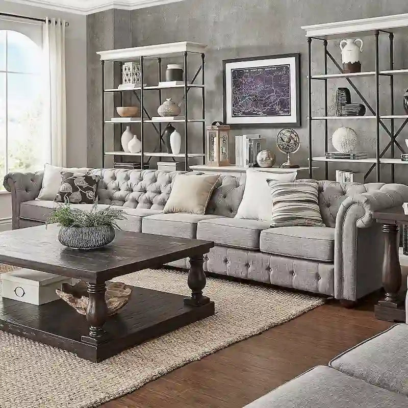 Canapé Chesterfield extra long gris clair Knightsbridge par Artisan