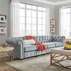 Canapé Chesterfield extra long gris clair Knightsbridge par Artisan