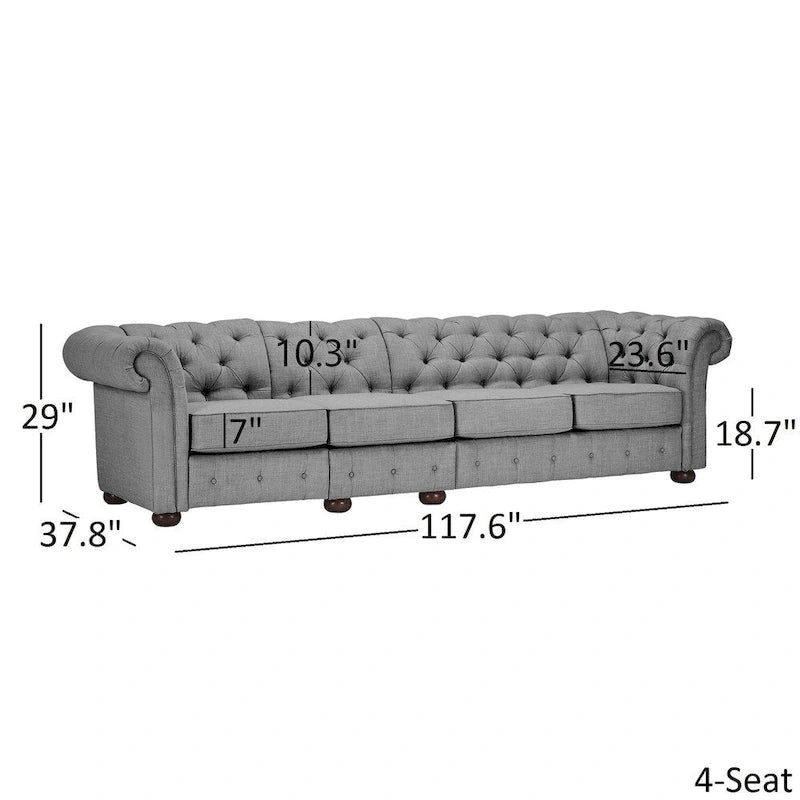 Canapé Chesterfield extra long gris clair Knightsbridge par Artisan