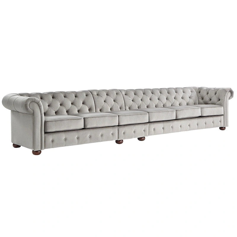 Canapé Chesterfield extra long gris clair Knightsbridge par Artisan