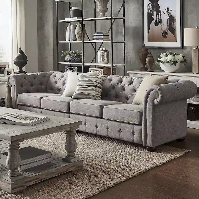 Canapé Chesterfield extra long gris clair Knightsbridge par Artisan