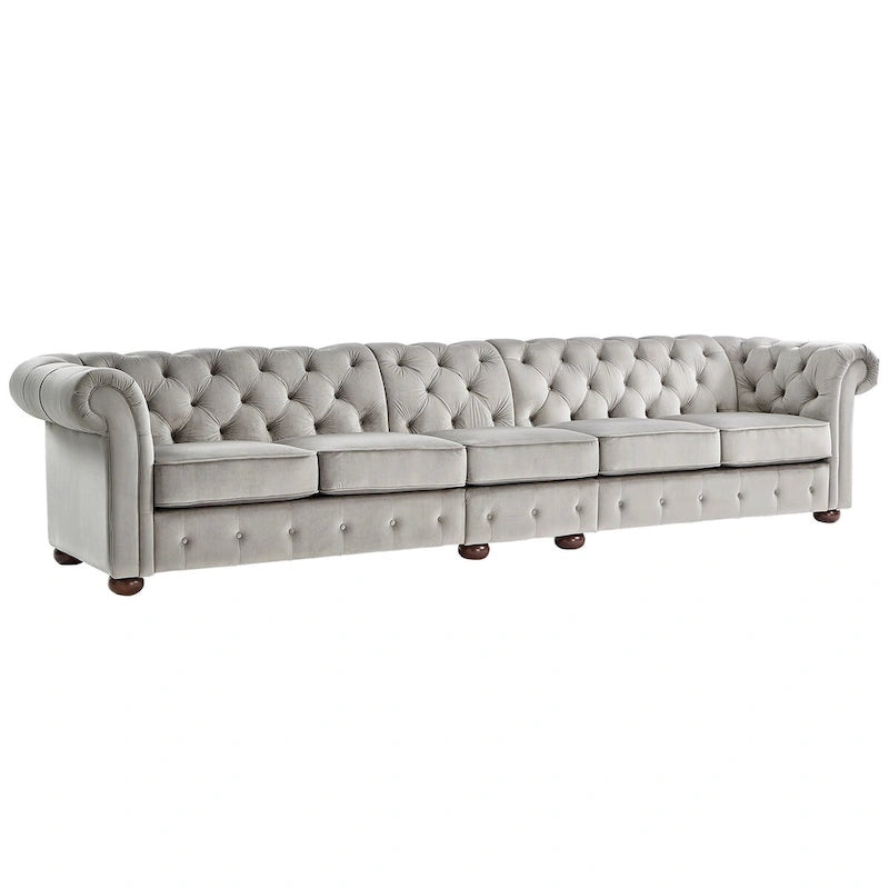 Canapé Chesterfield extra long gris clair Knightsbridge par Artisan