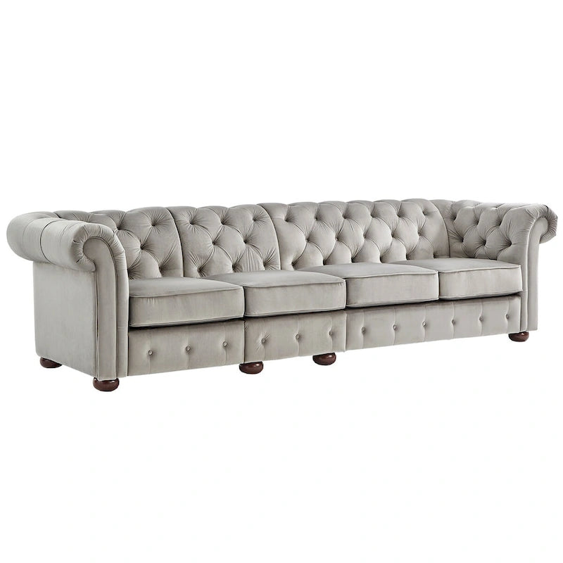 Canapé Chesterfield extra long gris clair Knightsbridge par Artisan