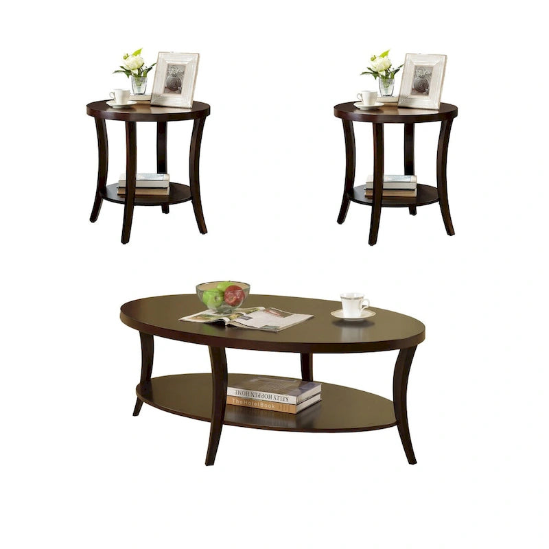 Lot de 3 tables basses avec étagère