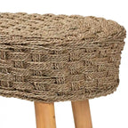 Banc d'appoint Denver en bois d'acacia et herbe marine naturelle, style bohème moderne