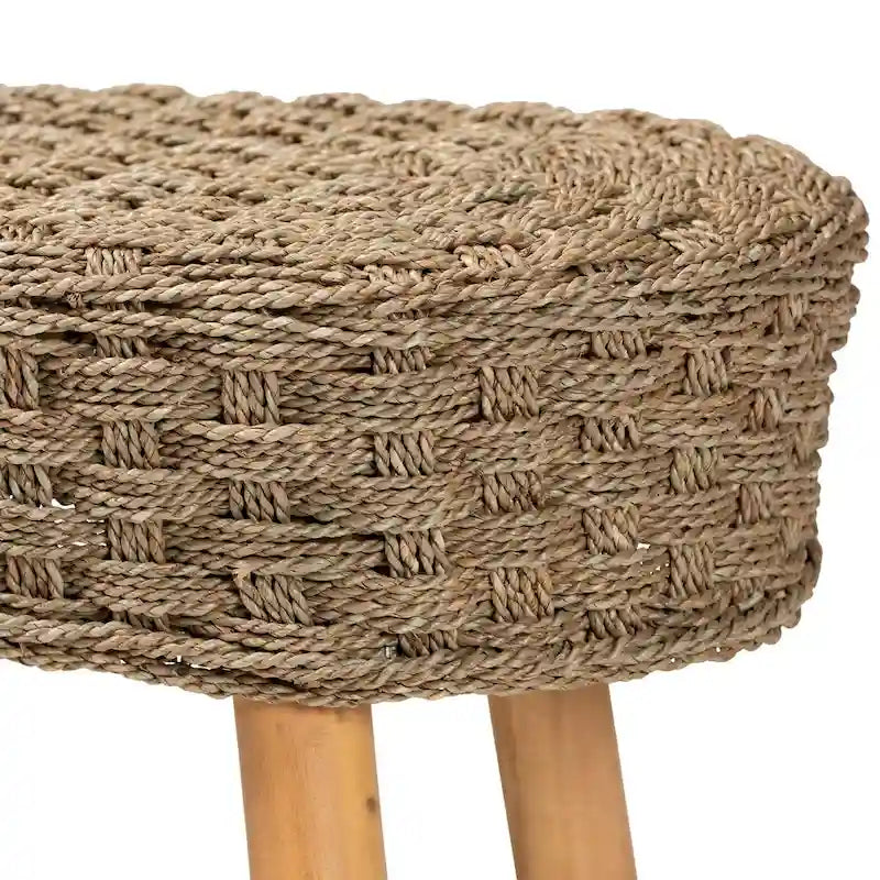 Banc d'appoint Denver en bois d'acacia et herbe marine naturelle, style bohème moderne