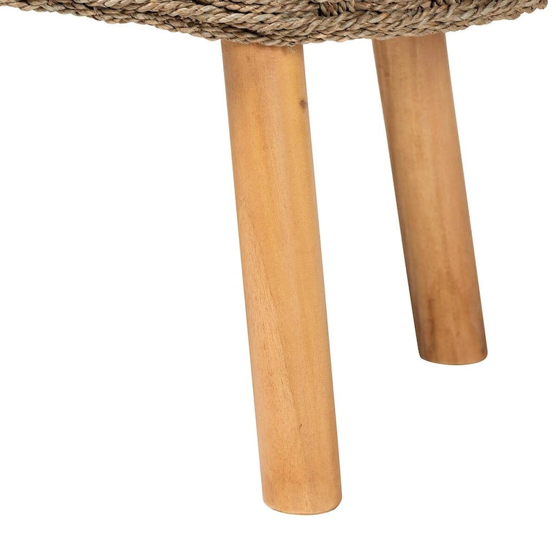 Banc d'appoint Denver en bois d'acacia et herbe marine naturelle, style bohème moderne