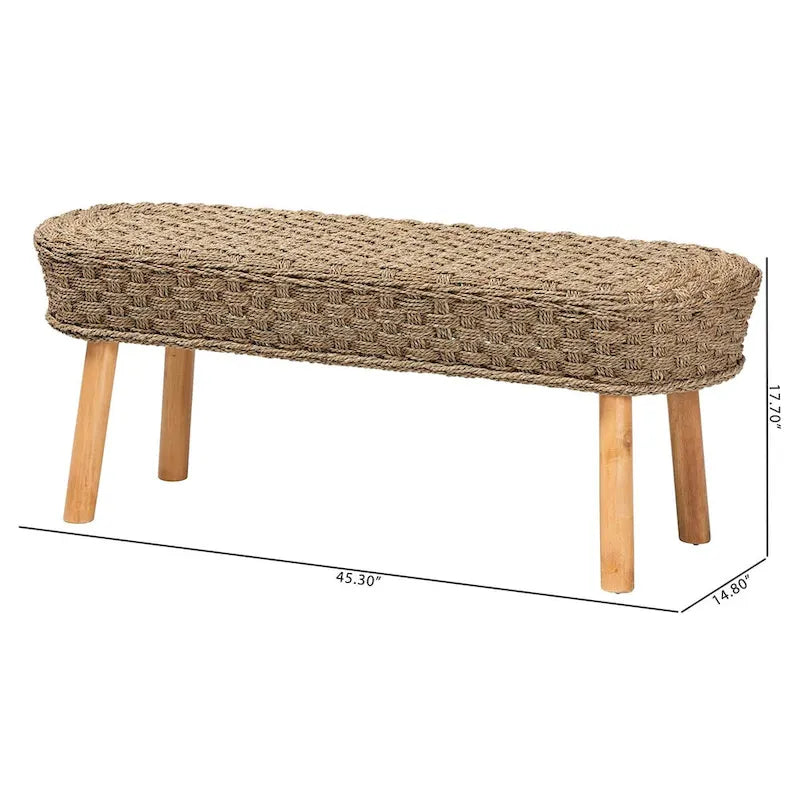 Banc d'appoint Denver en bois d'acacia et herbe marine naturelle, style bohème moderne