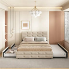 Lit gigogne tapissé en tissu de lin Queen Size