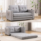 Canapé futon rembourré avec lit gigogne, canapé deux places capitonné pliable multicolore avec porte-gobelet