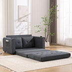 Canapé futon rembourré avec lit gigogne, canapé deux places capitonné pliable multicolore avec porte-gobelet
