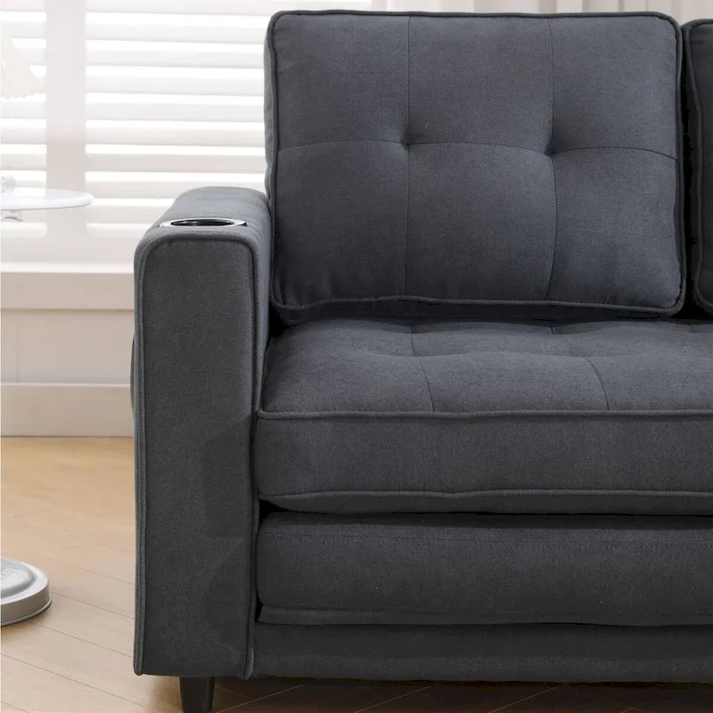Canapé futon rembourré avec lit gigogne, canapé deux places capitonné pliable multicolore avec porte-gobelet