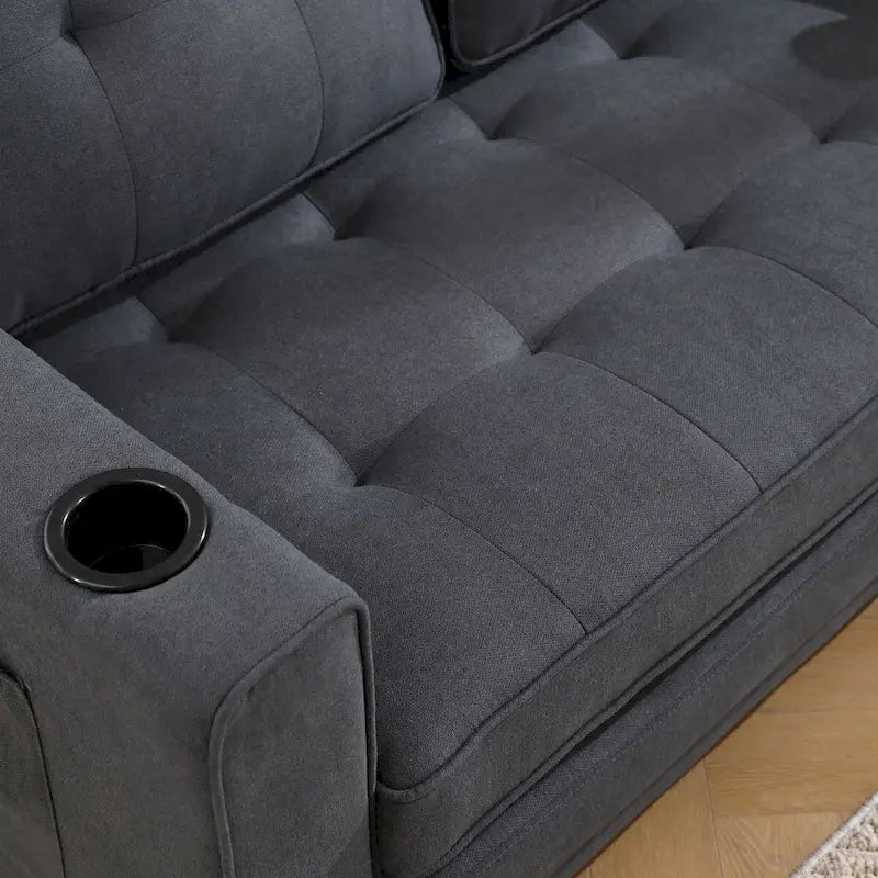 Canapé futon rembourré avec lit gigogne, canapé deux places capitonné pliable multicolore avec porte-gobelet