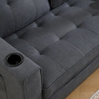 Canapé futon rembourré avec lit gigogne, canapé deux places capitonné pliable multicolore avec porte-gobelet