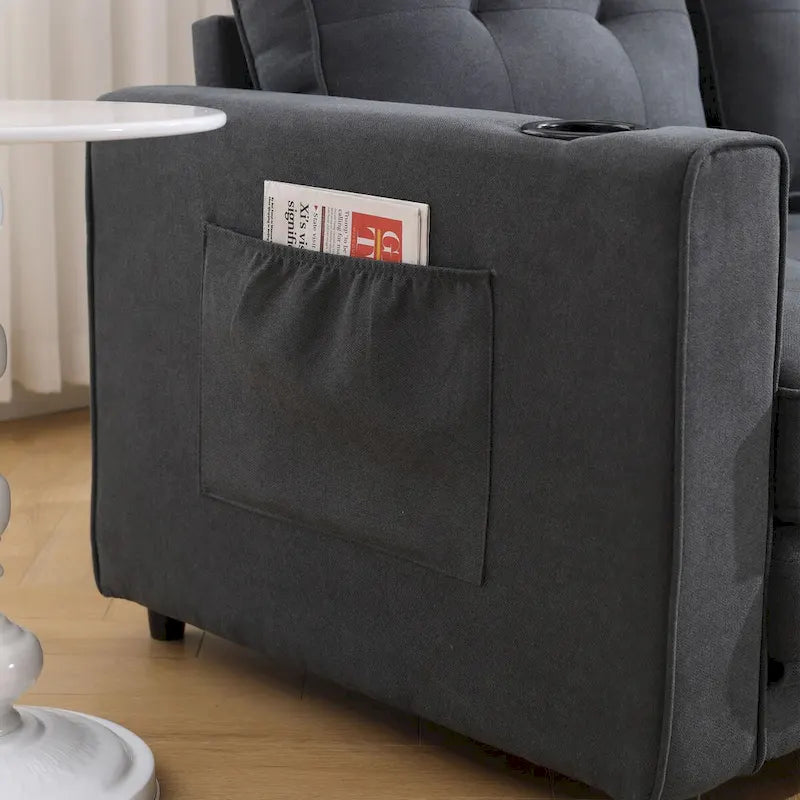 Canapé futon rembourré avec lit gigogne, canapé deux places capitonné pliable multicolore avec porte-gobelet