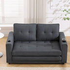 Canapé futon rembourré avec lit gigogne, canapé deux places capitonné pliable multicolore avec porte-gobelet