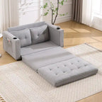 Canapé futon rembourré avec lit gigogne, canapé deux places capitonné pliable multicolore avec porte-gobelet