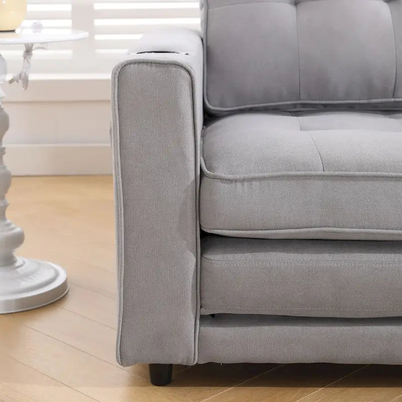 Canapé futon rembourré avec lit gigogne, canapé deux places capitonné pliable multicolore avec porte-gobelet