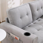 Canapé futon rembourré avec lit gigogne, canapé deux places capitonné pliable multicolore avec porte-gobelet
