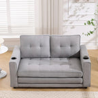 Canapé futon rembourré avec lit gigogne, canapé deux places capitonné pliable multicolore avec porte-gobelet