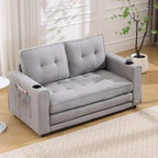 Canapé futon rembourré avec lit gigogne, canapé deux places capitonné pliable multicolore avec porte-gobelet